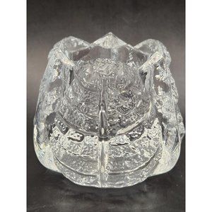 Orrefors Sweden Crystal Eden Leaf Fossil Candle Holder Signed Stickered EUC